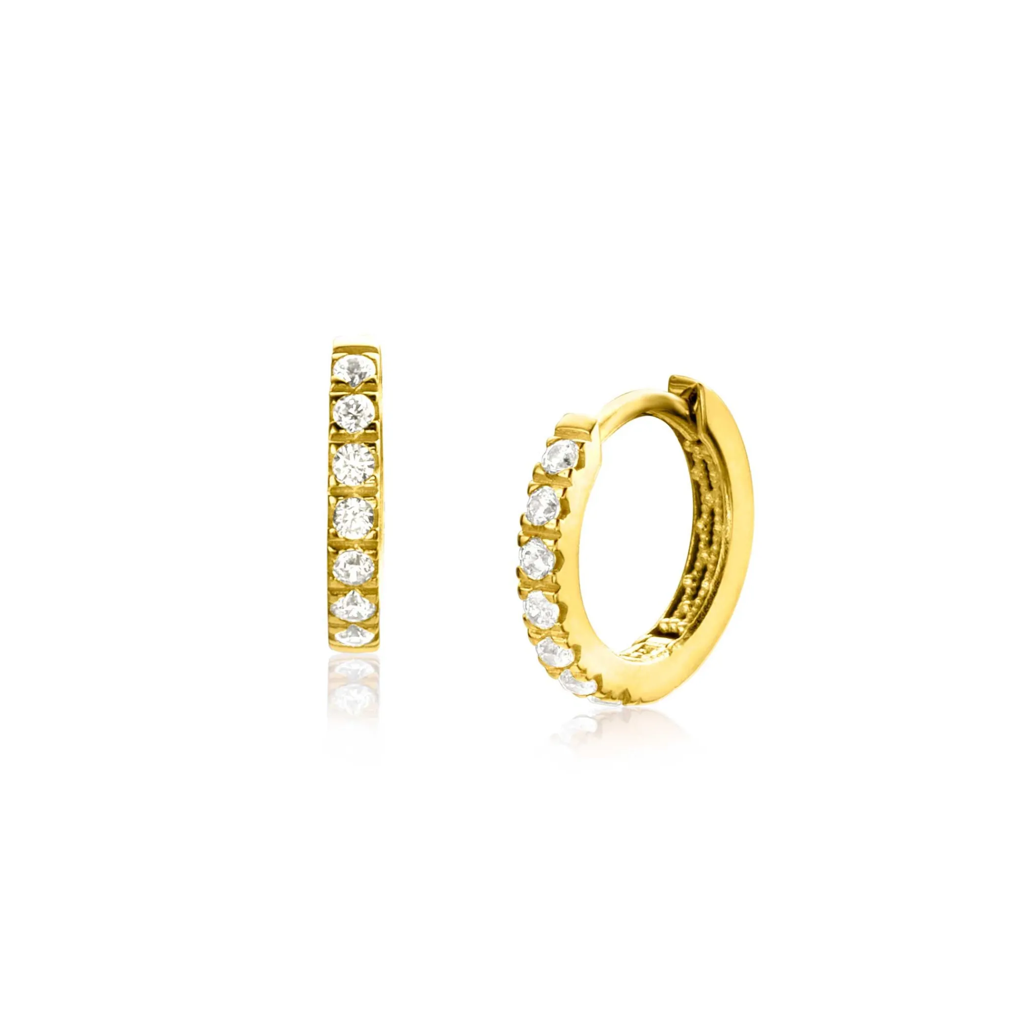 Hot Zinzi 11mm Gold 14 krt gouden oorringen bezet met witte zirconia's, luxe klapsluiting 11 x 1,8mm ZGO321Z
