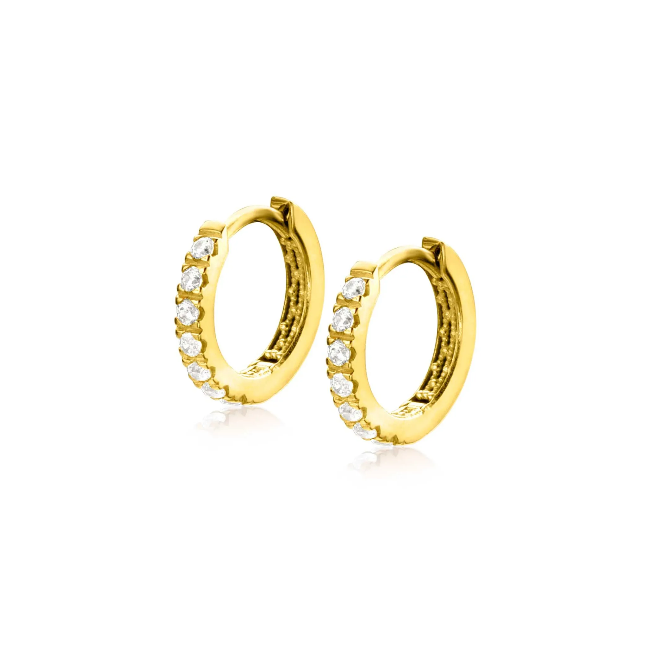 Hot Zinzi 11mm Gold 14 krt gouden oorringen bezet met witte zirconia's, luxe klapsluiting 11 x 1,8mm ZGO321Z