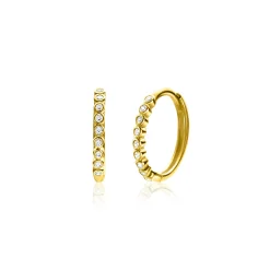 Best Zinzi 12mm Gold 14 krt gouden oorringen bezet met witte zirconia's, luxe klapsluiting 12 x 1,5mm ZGO409