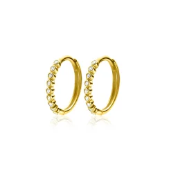Best Zinzi 12mm Gold 14 krt gouden oorringen bezet met witte zirconia's, luxe klapsluiting 12 x 1,5mm ZGO409