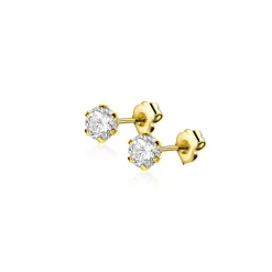 Sale Zinzi 4mm Gold 14 krt gouden oorknoppen zespootszetting met ronde witte zirconia ZGO455