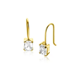Hot Zinzi 19mm Gold 14 krt gouden oorhangers bezet met vierkante witte zirkonia 5mm ZGO509