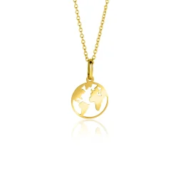 New Zinzi 15mm Gold 14 krt gouden hanger met wereldkaart ZGH474 (zonder collier)