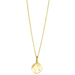 New Zinzi 15mm Gold 14 krt gouden hanger met wereldkaart ZGH474 (zonder collier)