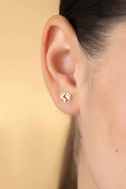 Sale Zinzi 6,5mm Gold 14 krt gouden oorknoppen met wereldkaart ZGO474