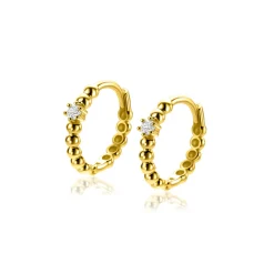 Zinzi 13mm Gold 14 krt gouden oorringen met bolletjes design en een ronde witte zirkonia, met luxe klapsluiting 13 x 2mm ZGO527