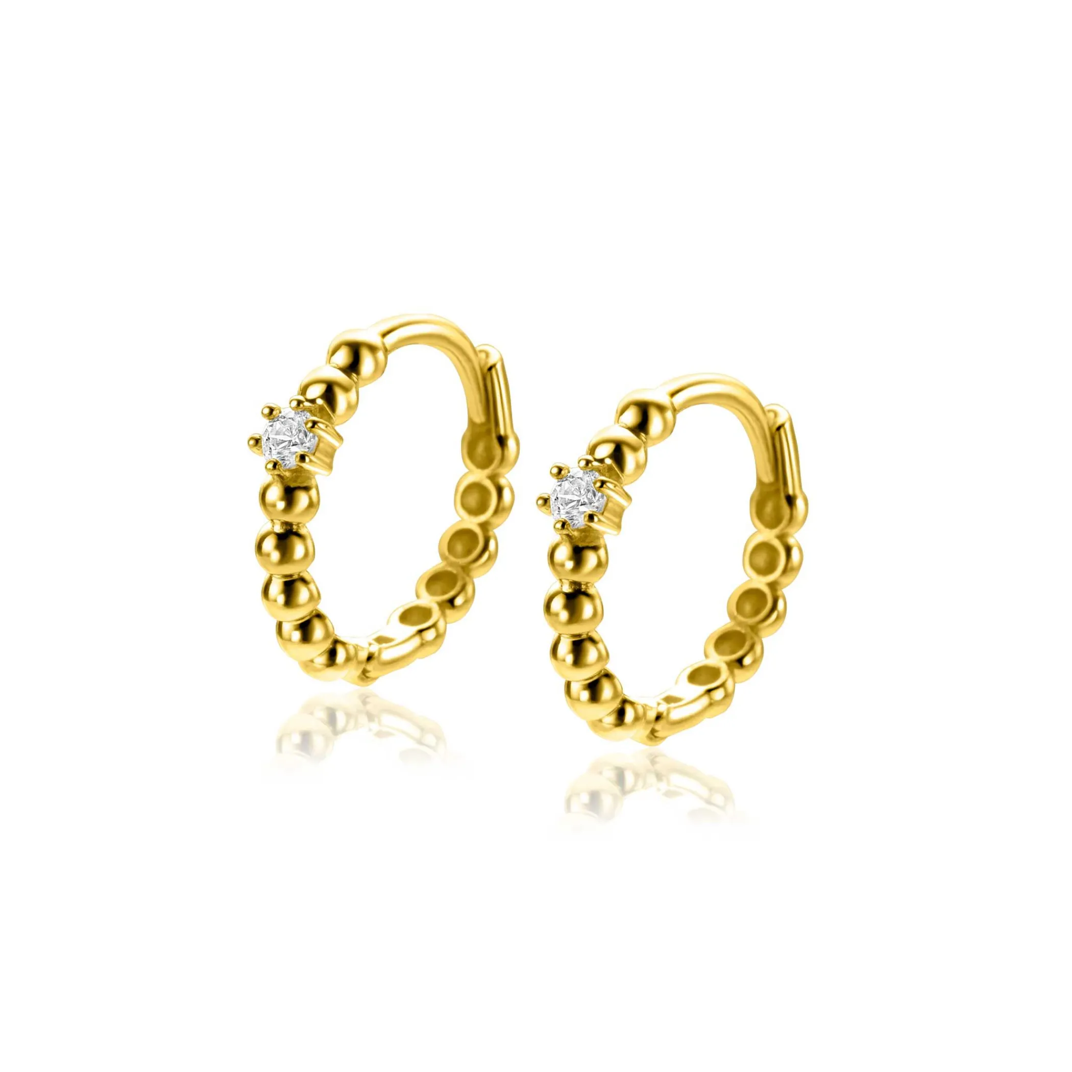 Zinzi 13mm Gold 14 krt gouden oorringen met bolletjes design en een ronde witte zirkonia, met luxe klapsluiting 13 x 2mm ZGO527