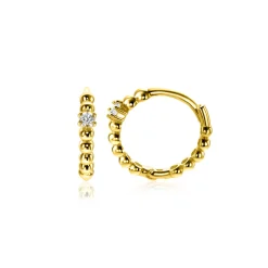 Zinzi 13mm Gold 14 krt gouden oorringen met bolletjes design en een ronde witte zirkonia, met luxe klapsluiting 13 x 2mm ZGO527