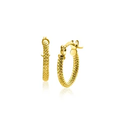 Clearance Zinzi 11,5mm Gold 14 krt gouden oorringen trendy bewerkte buis 1,6mm breed ZGO330