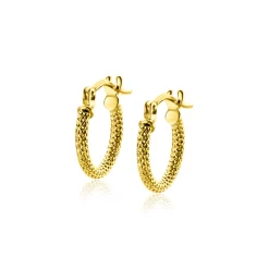 Clearance Zinzi 11,5mm Gold 14 krt gouden oorringen trendy bewerkte buis 1,6mm breed ZGO330