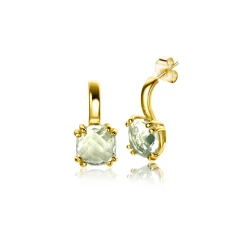 Clearance Zinzi 12mm Gold 14 krt gouden oorsieraden 12mm met vierkante kleursteen in 6,5mm bezet met lichtgroen amethist ZGO376