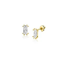 Online Zinzi 5mm Gold 14 krt gouden oorknoppen achtpootszetting met baguette geslepen rechthoekige witte zirconia ZGO369