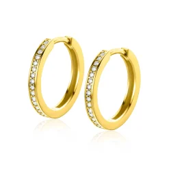 New Zinzi 17mm Gold 14 krt gouden oorringen bezet met witte zirconia's met luxe klapsluiting 17mm x 2,1mm vierkante buis ZGO430Z