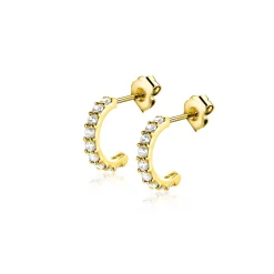 Sale Zinzi 8mm Gold 14 krt gouden halve oorringen bezet met witte zirconia's ZGO458