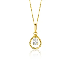 Best Zinzi 16mm Gold 14 krt gouden hanger met open druppelvorm en peervormige witte zirconia ZGH478 (zonder collier)