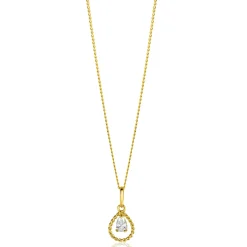 Best Zinzi 16mm Gold 14 krt gouden hanger met open druppelvorm en peervormige witte zirconia ZGH478 (zonder collier)