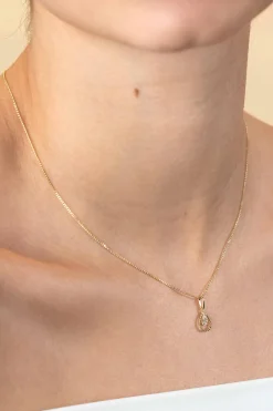 Best Zinzi 16mm Gold 14 krt gouden hanger met open druppelvorm en peervormige witte zirconia ZGH478 (zonder collier)