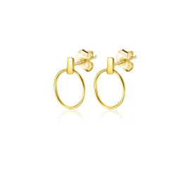 New Zinzi 9mm Gold 14 krt gouden oorstekers met trendy open ronde vormen en klein staafje op het oor ZGO404