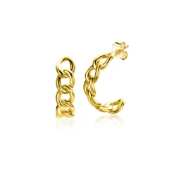 Hot Zinzi 12mm Gold 14 krt gouden oorstekers half rond gezet met gourmet schakels, 3mm breed ZGO375