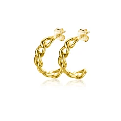 Hot Zinzi 12mm Gold 14 krt gouden oorstekers half rond gezet met gourmet schakels, 3mm breed ZGO375