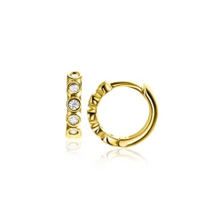 Clearance Zinzi 13mm Gold 14 krt gouden oorringen met ronde zettingen bezet met witte zirconia's, luxe klapsluiting 13mm x 2,7mm buis ZGO507
