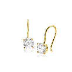 Sale Zinzi 16mm Gold 14 krt gouden oorhangers bezet met een ronde witte zirconia 6mm ZGO480