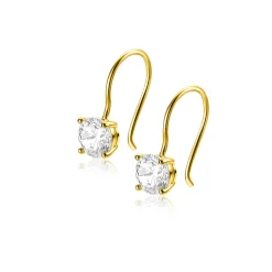 Sale Zinzi 16mm Gold 14 krt gouden oorhangers bezet met een ronde witte zirconia 6mm ZGO480
