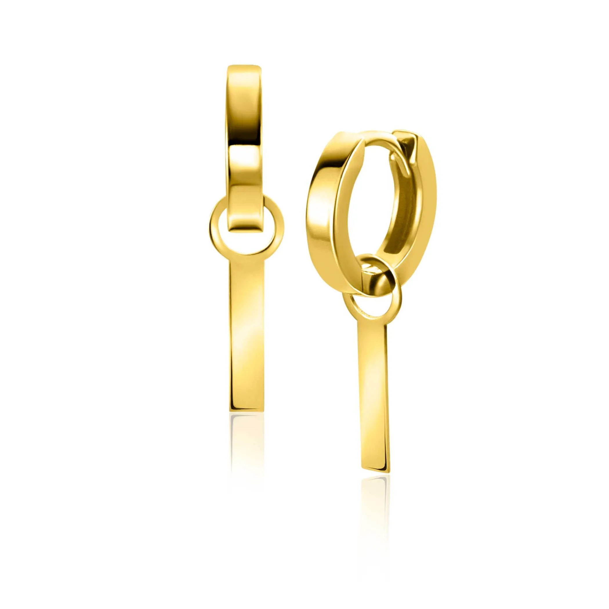 Hot Zinzi 15mm Gold 14 krt gouden oorbedels met glad staafje ZGCH479 (zonder oorringen)