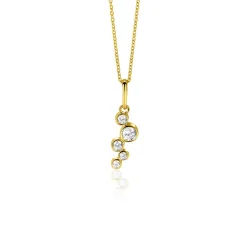Hot Zinzi 17mm Gold 14 krt gouden hanger met ronde zettingen bezet met witte zirkonia's ZGH513 (zonder collier)