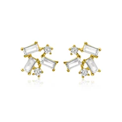 Online Zinzi 8mm Gold 14 krt gouden fantasie oorknoppen met rechthoekige baguette geslepen zirkonia's en ronde witte zirkonia's ZGO511