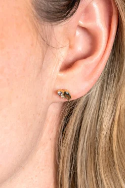 Online Zinzi 8mm Gold 14 krt gouden fantasie oorstekers bezet met champagne, lichtblauwe en groene zirconia's ZGO379