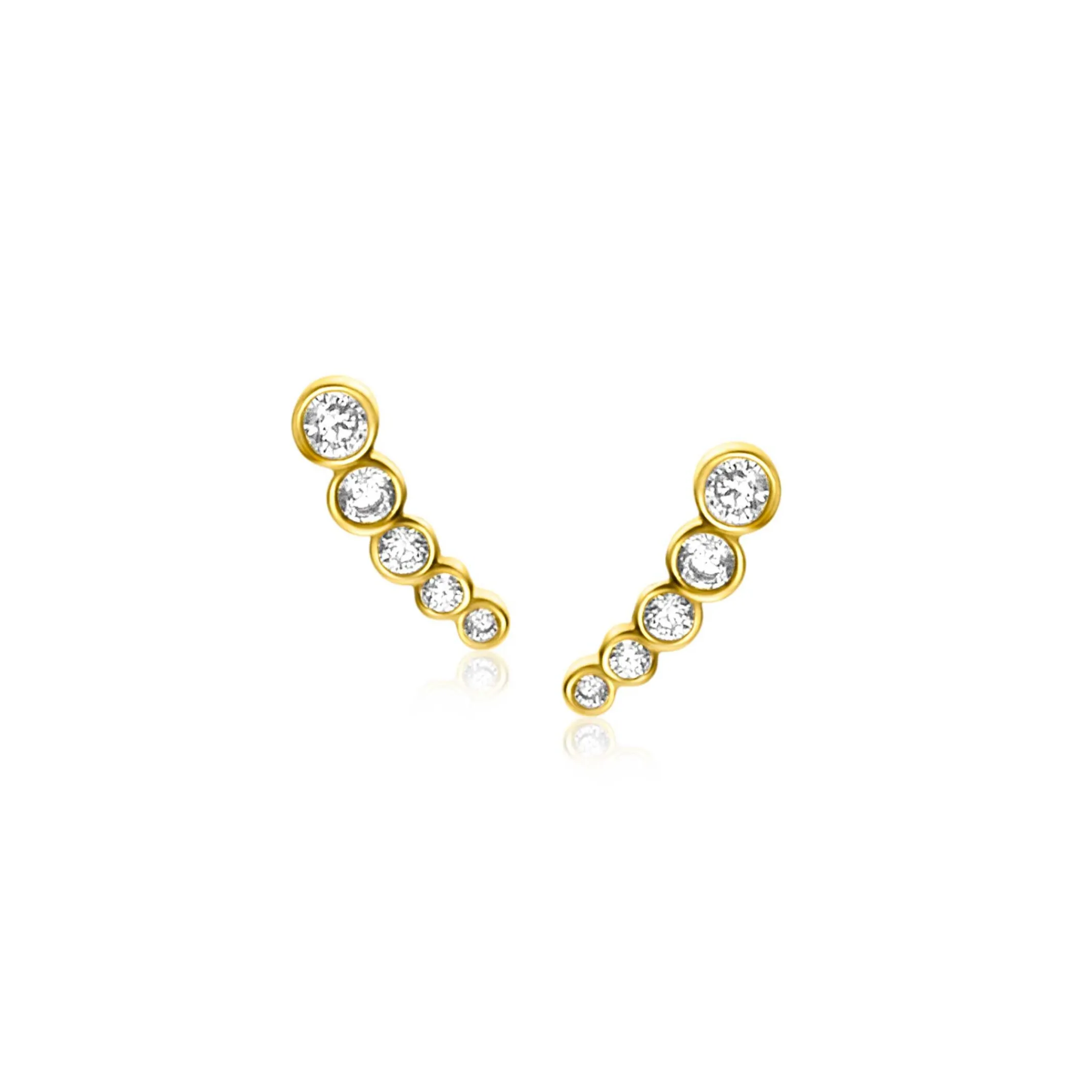 Clearance Zinzi 10mm Gold 14 krt gouden oorknoppen met vijf ronde witte zirconia's ZGO413