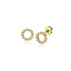 Zinzi 5,5mm Gold 14 krt gouden oorknoppen open rondje bezet met witte zirkonia's ZGO550