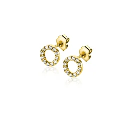 Zinzi 5,5mm Gold 14 krt gouden oorknoppen open rondje bezet met witte zirkonia's ZGO550