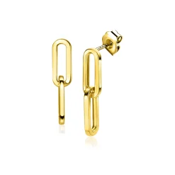 New Zinzi 25mm Gold 14 krt gouden oorstekers met twee trendy paperclip-schakels 25mm ZGO360