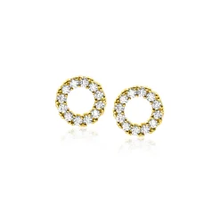 New Zinzi 7mm Gold 14 krt gouden oorknoppen open rondje bezet met witte zirconia's ZGO456
