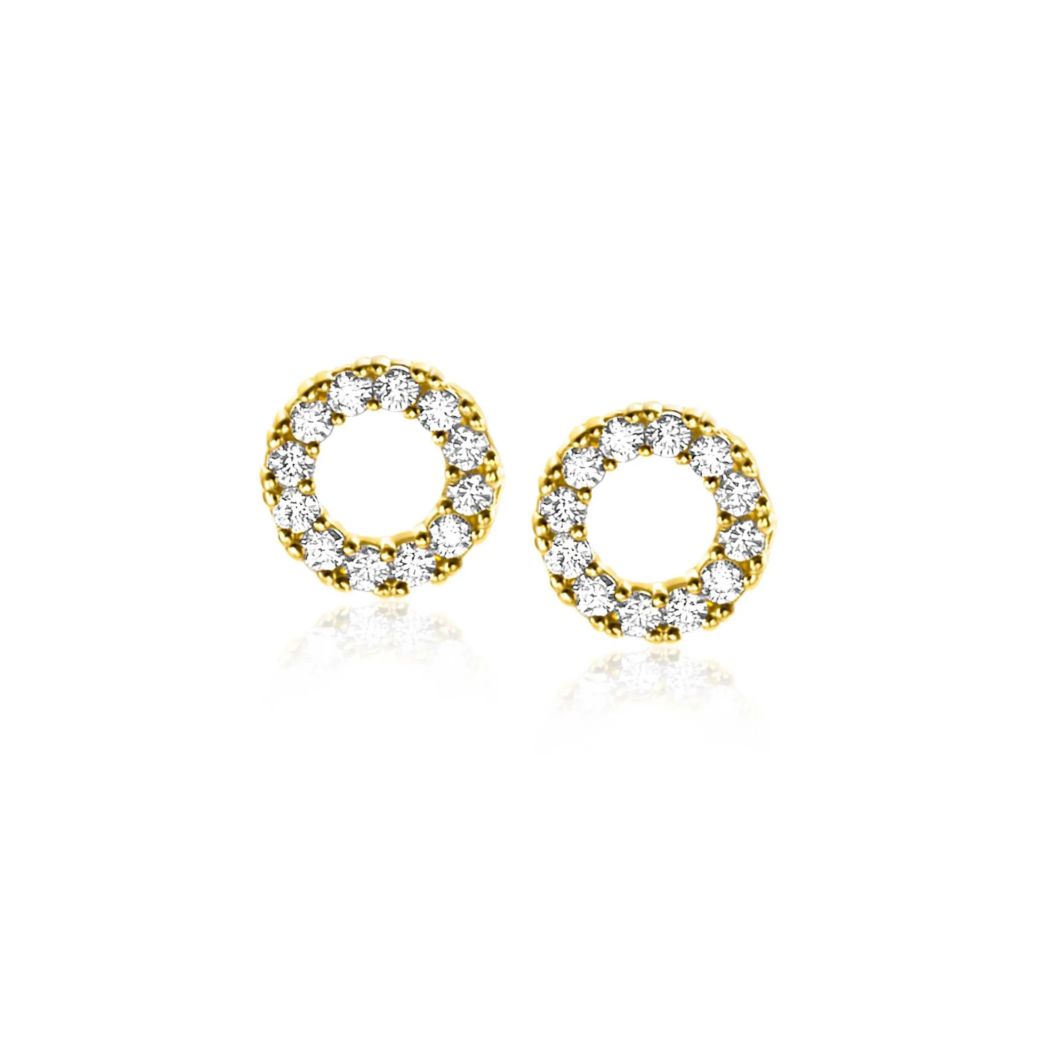 New Zinzi 7mm Gold 14 krt gouden oorknoppen open rondje bezet met witte zirconia's ZGO456