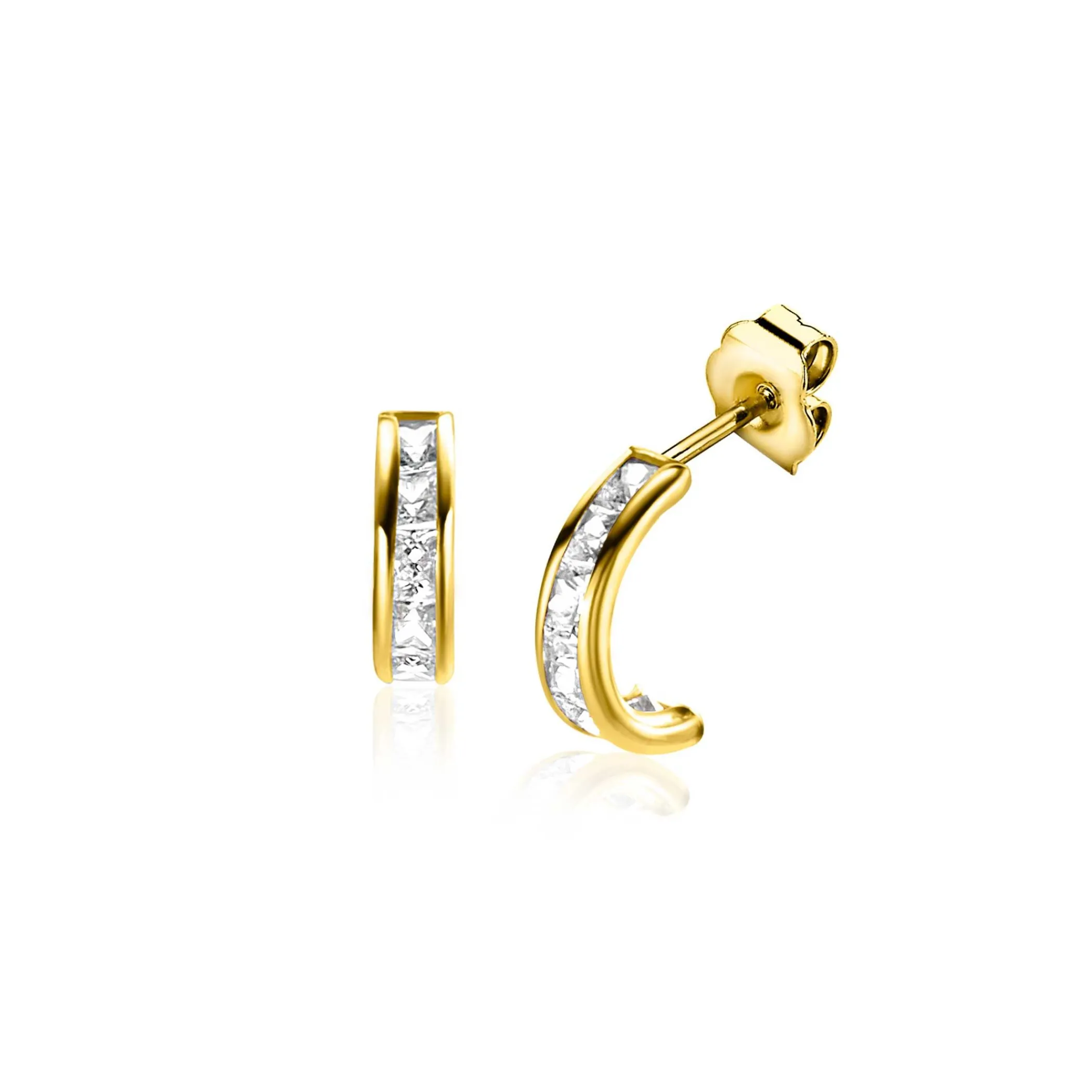 Hot Zinzi 8mm Gold 14 krt gouden halve oorringen met railzetting en princess geslepen witte zirconia's ZGO457