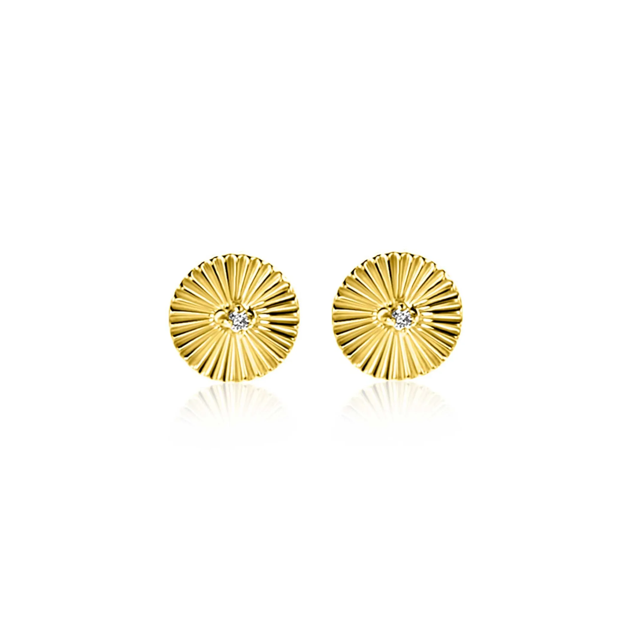 Discount Zinzi 6mm Gold 14 krt gouden oorstekers rond met zonnestralen en witte zirkonia ZGO542 (zonder collier)