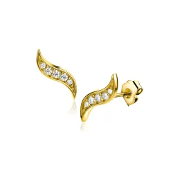 Clearance Zinzi 10mm Gold 14 krt gouden fantasie oorknoppen in bladvorm met 5 witte zirkonia's ZGO516