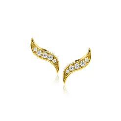 Clearance Zinzi 10mm Gold 14 krt gouden fantasie oorknoppen in bladvorm met 5 witte zirkonia's ZGO516