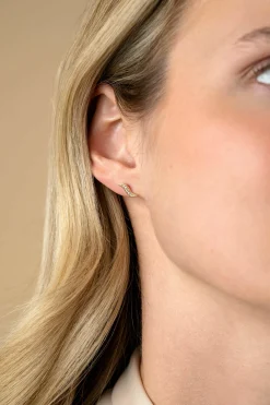 Clearance Zinzi 10mm Gold 14 krt gouden fantasie oorknoppen in bladvorm met 5 witte zirkonia's ZGO516