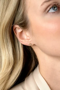 Clearance Zinzi 10mm Gold 14 krt gouden fantasie oorknoppen in bladvorm met 5 witte zirkonia's ZGO516
