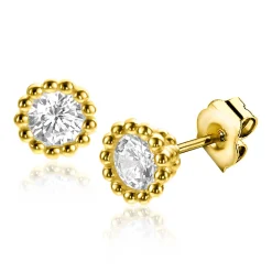 Outlet Zinzi 4,5mm Gold 14 krt gouden oorknoppen bezet met witte zirconia in een bolletjes zetting ZGO319