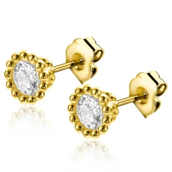Outlet Zinzi 4,5mm Gold 14 krt gouden oorknoppen bezet met witte zirconia in een bolletjes zetting ZGO319