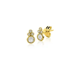 Outlet Zinzi 7mm Gold 14 krt gouden fantasie oorstekers, bezet met witte zirkonia's ZGO545