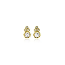 Outlet Zinzi 7mm Gold 14 krt gouden fantasie oorstekers, bezet met witte zirkonia's ZGO545