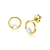 Clearance Zinzi 8mm Gold 14 krt gouden oorstekers met open ronde vorm, bezet met een kleine witte parel ZGO418
