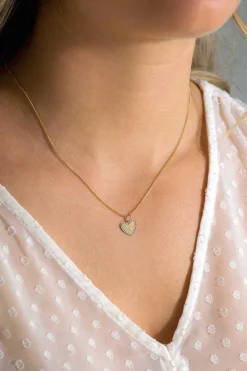 Best Zinzi 10mm Gold 14 krt gouden hanger met glanzend hartje van 10mm en met chique witgouden parelrand ZGH364-10 (zonder collier)