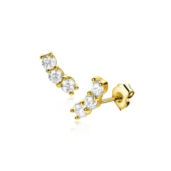 Clearance Zinzi 7mm Gold 14 krt gouden oorknoppen met drie witte zirkonia's in rijzetting ZGO515